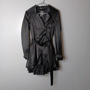 Angel Secret M Satin Ruffle Trench Dress Coat Black Gothic Y2K Lolita Cosplay